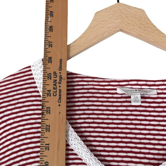 Lucky Brand Striped Lace Trim Henley Long Sleeve Top L - Picture 3 of 7